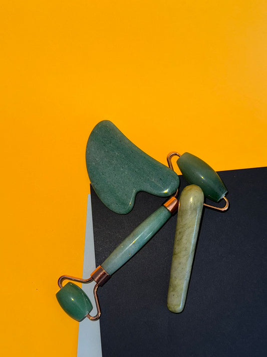 Rodillo Facial y Gua Sha de Jade Verde