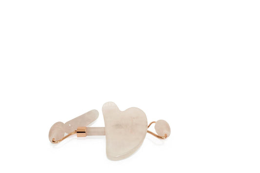 Rodillo Facial y Gua Sha de Cuarzo Rosa